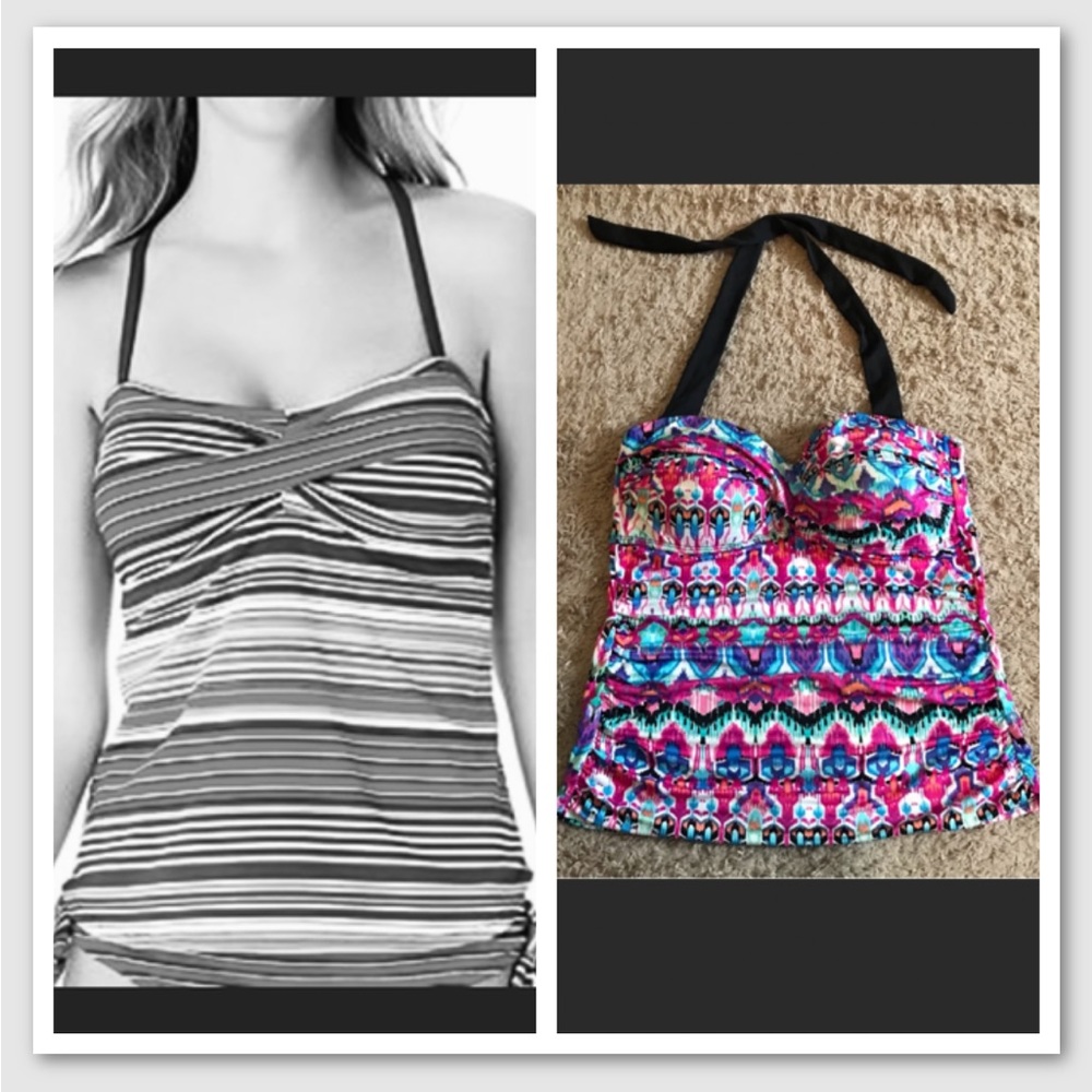ANA a.n.a Paisley Pink Blue Tankini Bathing suit swimsuit Top Plus Size 16W Geo